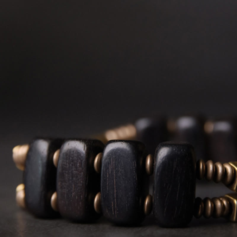 Karma Stone Tibetan Ebony Wood Copper Balance Double Layer Bracelet