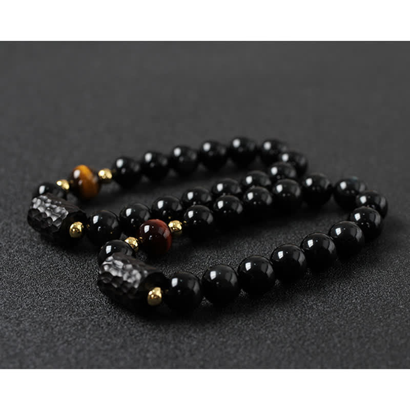 Karma Stone Black Obsidian Ebony Wood Red Tiger Eye Strength Couple Bracelet