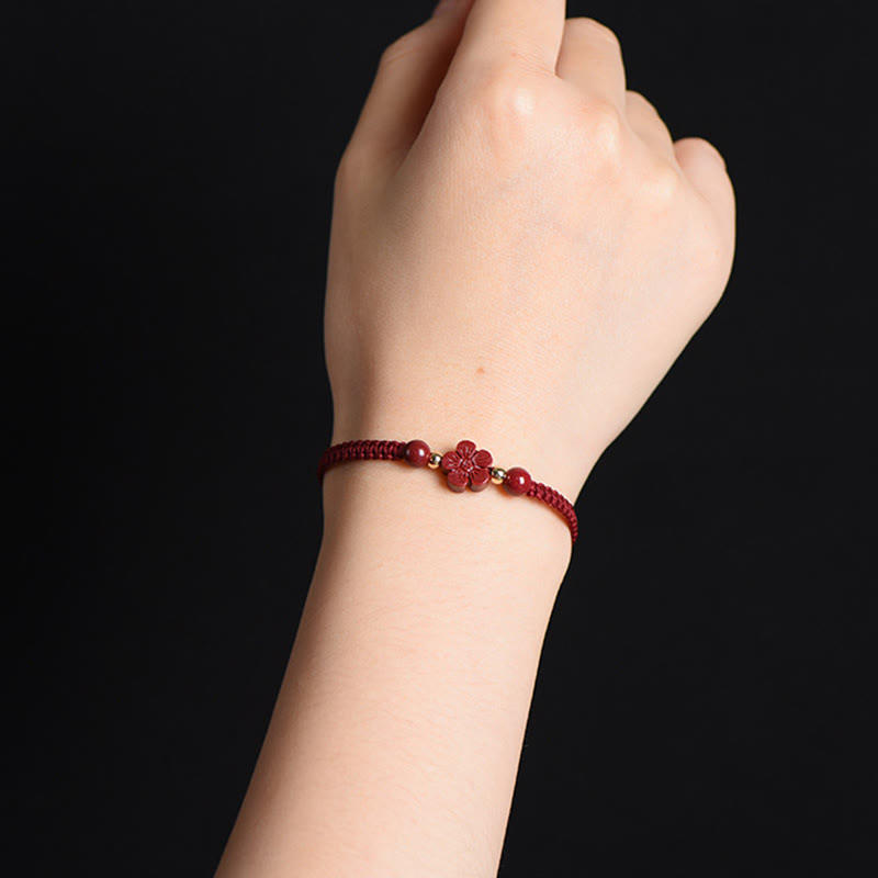 Karma Stone Four Leaf Clover Five-petal Flower Cinnabar Blessing Red String Bracelet