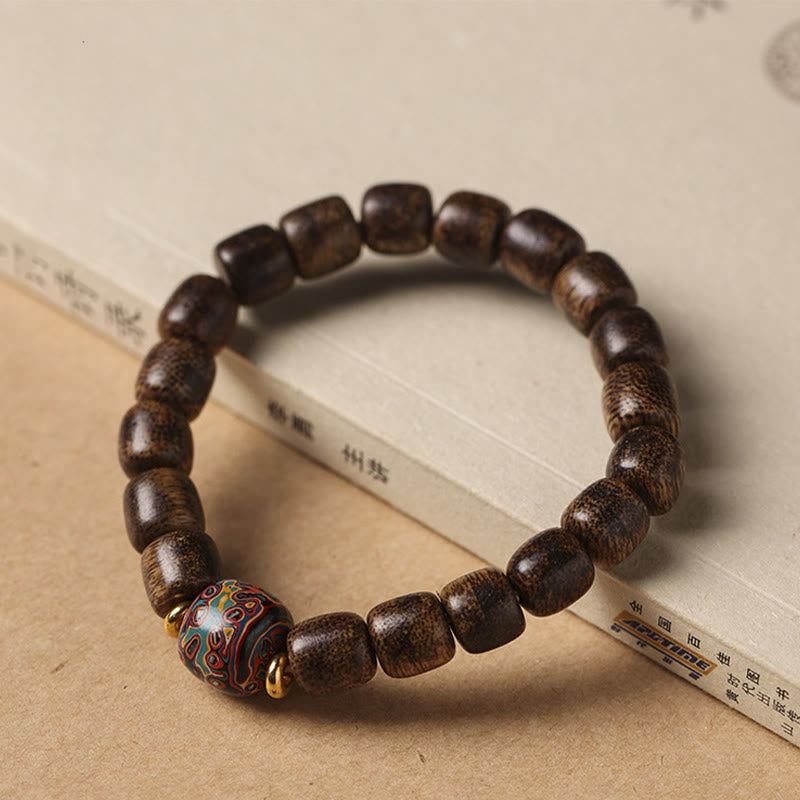 Karma Stone Agarwood Copper Coin Auspicious Cloud Calm Bracelet