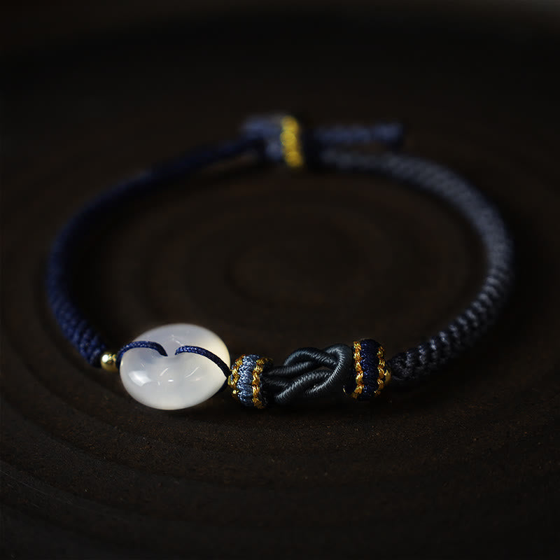 Karma Stone Handmade White Agate Peace Buckle Luck Happiness Protection Weave String Bracelet