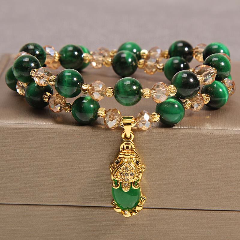 Karma Stone Tiger Eye Pixiu Fox Money Bag Protection Self Confidence Double Wrap Bracelet