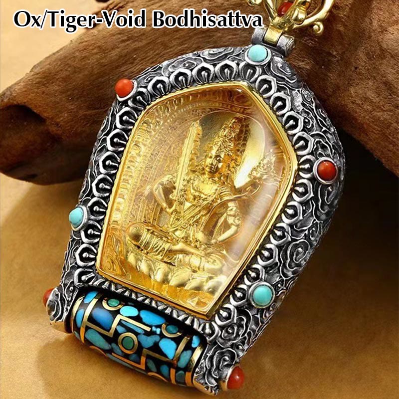 Karma Stone Tibet Chinese Zodiac Natal Buddha Thangka Prosperity Rotatable Dzi Bead Necklace Pendant