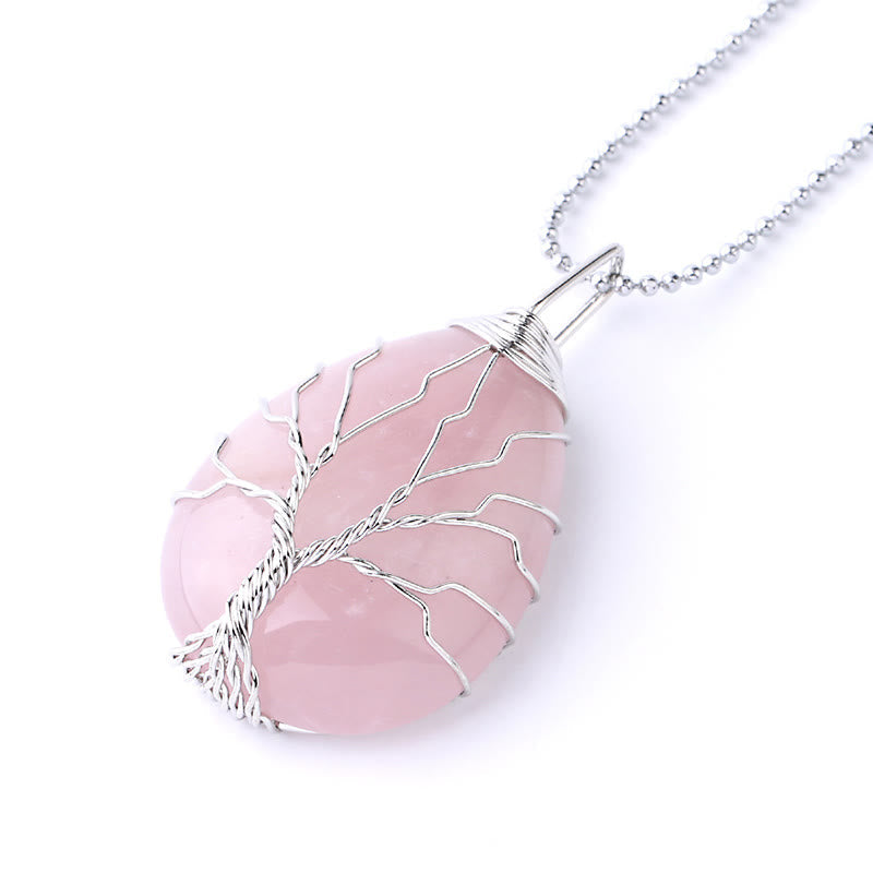 Karma Stone Natural Quartz Crystal Tree Of Life Healing Energy Necklace Pendant