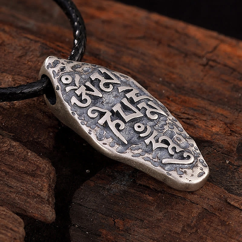 Karma Stone Tibetan 925 Sterling Silver Om Mani Padme Hum Dorje Vajra Engraved Strength Necklace Pendant
