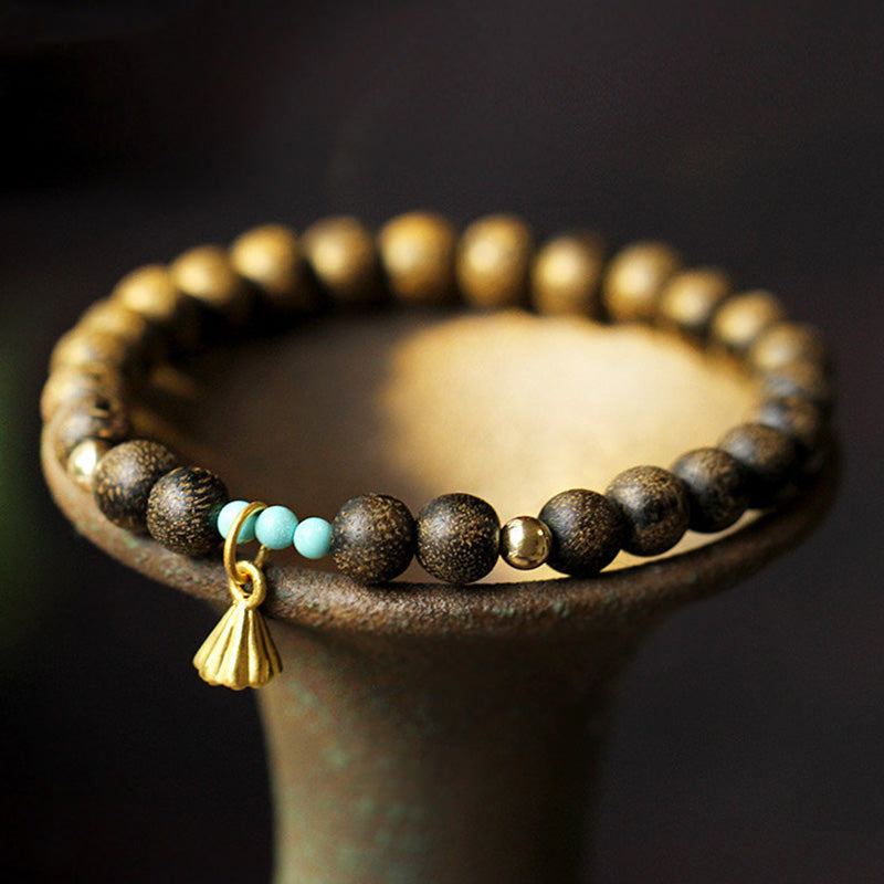 Karma Stone Agarwood Lotus Strength Wooden Bead Bracelet