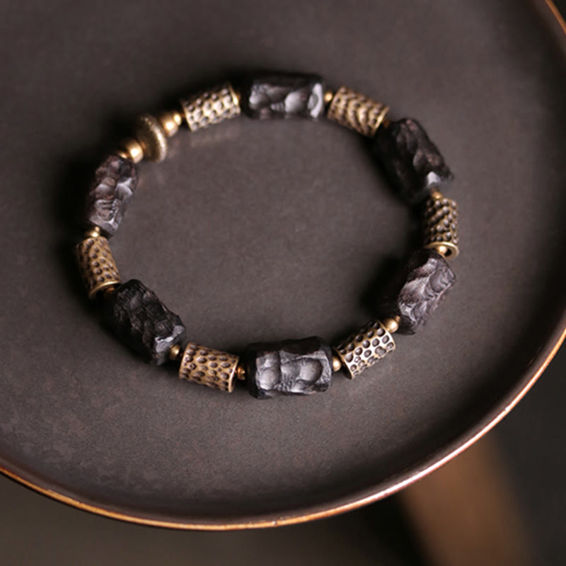 Karma Stone Tibetan Ebony Wood Copper Calm Peace Bracelet
