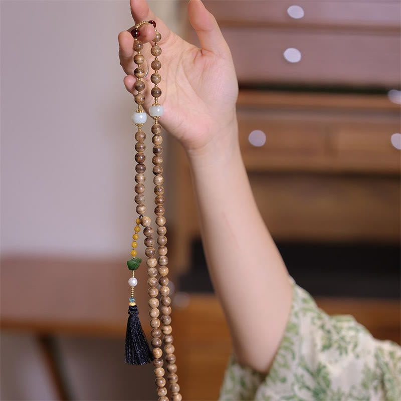 Karma Stone Natural Agarwood Amber Jade Ingot Tassel Ruyi Charm Bracelet