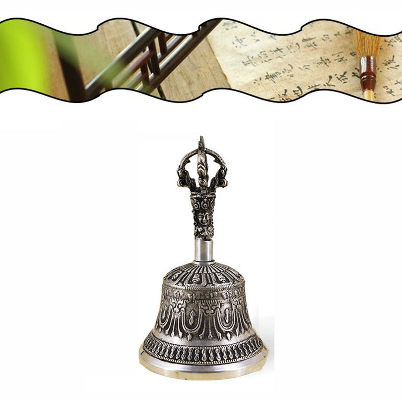 Karma Stone Tibetan Meditation Bell and Vajra Dorje Copper Decoration Set