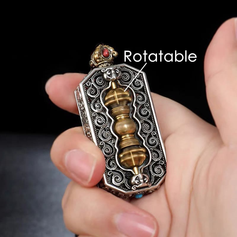 Karma Stone Tibetan Om Mani Padme Hum Carved Dorje Vajra Rotatable Lotus Pattern Purity Rope Necklace Pendant