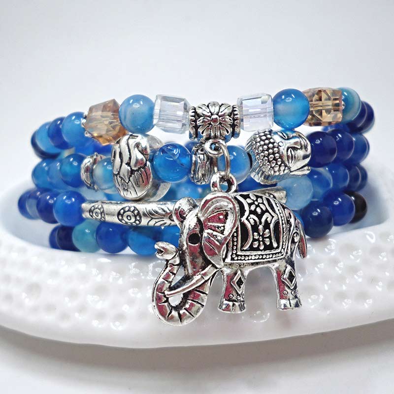 Karma Stone Natural Agate Elephant Buddha Hope Bracelet