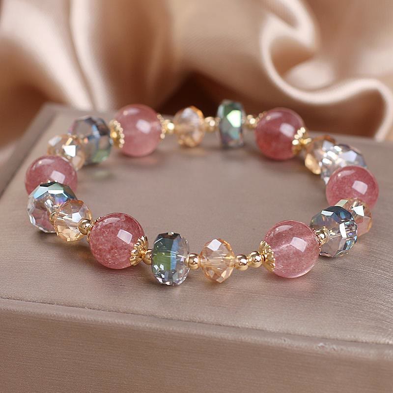Karma Stone Natural Strawberry Quartz Colorful Crystal Positive Bracelet