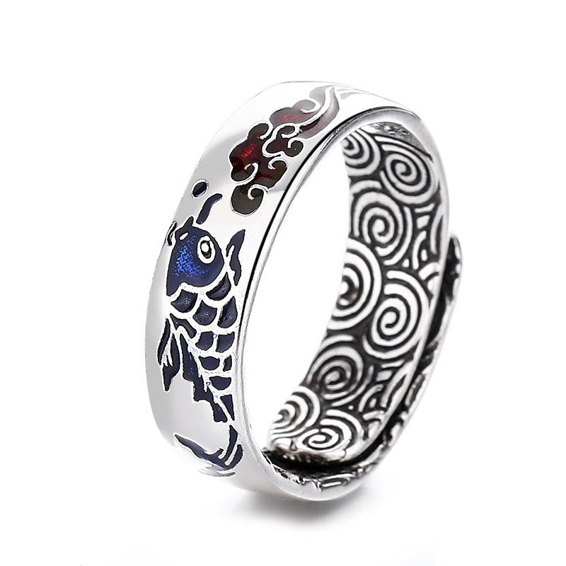 Karma Stone Koi Fish Auspicious Cloud Design Luck Wealth Ring