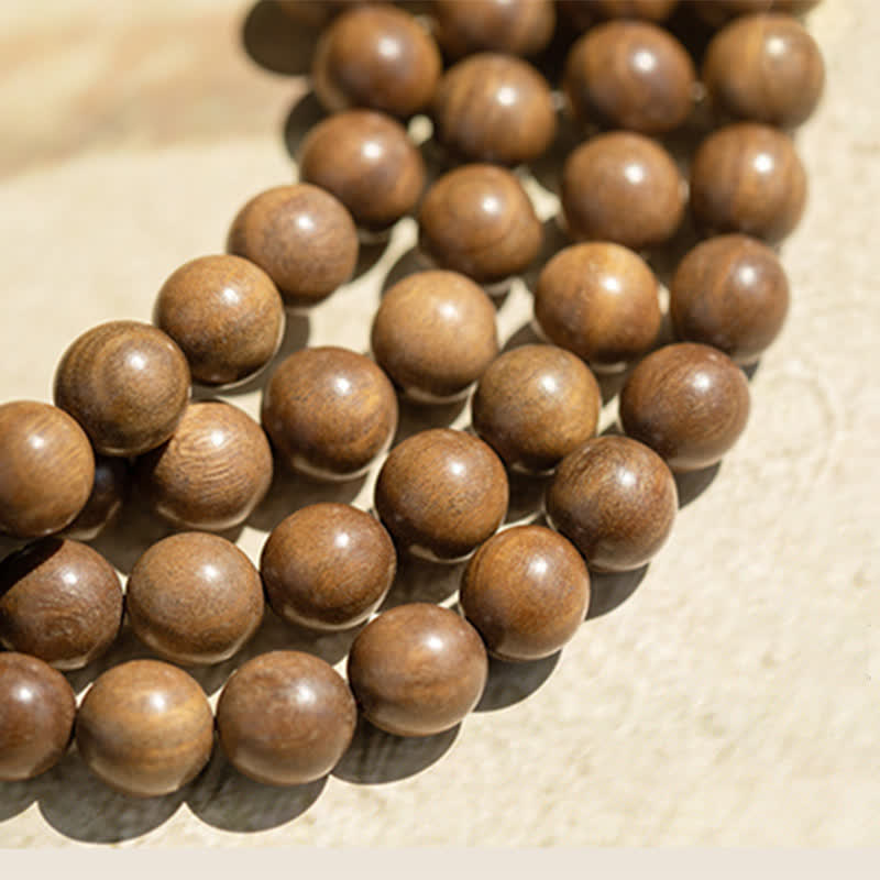 Karma Stone 108-Bead Rosary Green Sandalwood, Boxwood, Lotus, Auspicious Wooden Rosary Bracelet