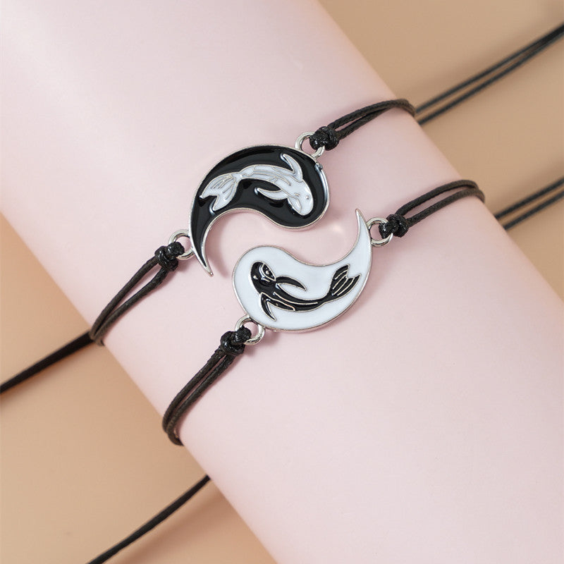 Karma Stone 2pcs Yin Yang Hematite Couple Bracelet