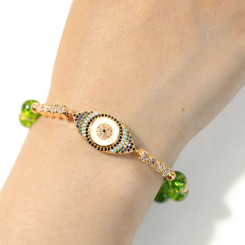 Karma Stone Natural Peridot Evil Eye Abundance Bracelet