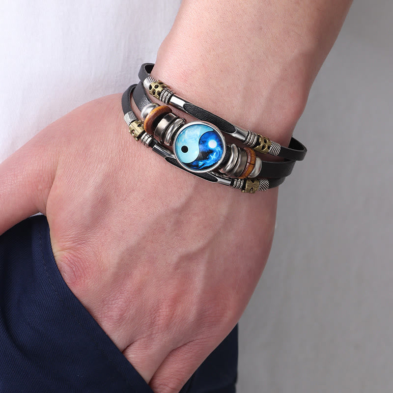 Karma Stone Yin Yang Leather Balance Bracelet