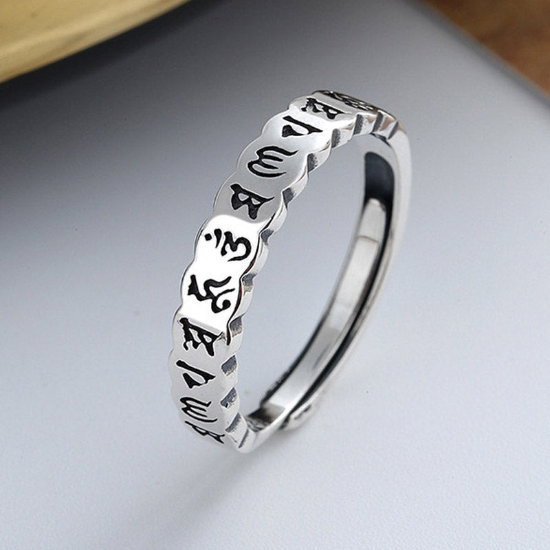 Karma Stone 925 Sterling Silver Six True Words Calm Wisdom Ring