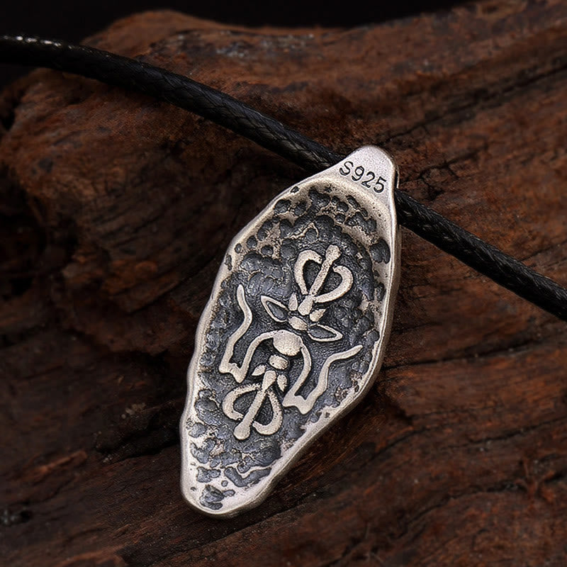 Karma Stone Tibetan 925 Sterling Silver Om Mani Padme Hum Dorje Vajra Engraved Strength Necklace Pendant