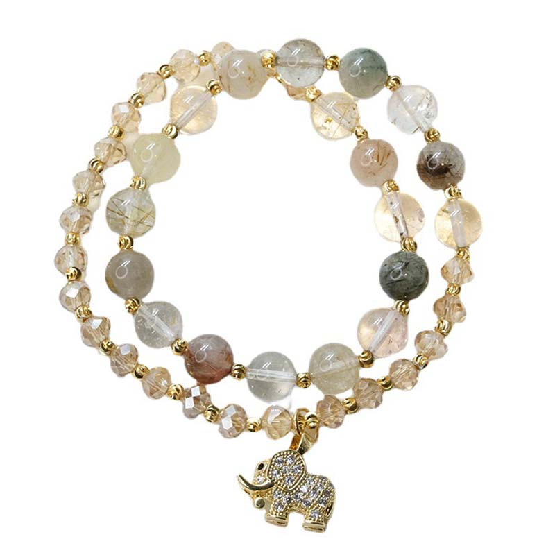 Karma Stone Rose Quartz Elephant Healing Energy Charm Bracelet