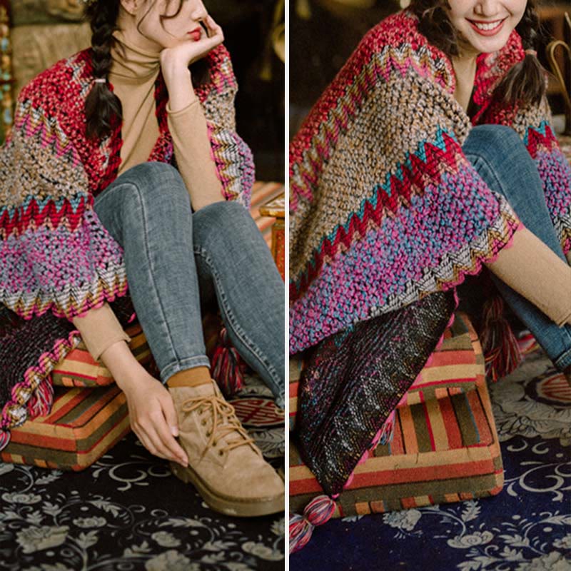 Karma Stone Tibetan Shawl Knitting Warm Cloak Tibetan Tassel Scarf