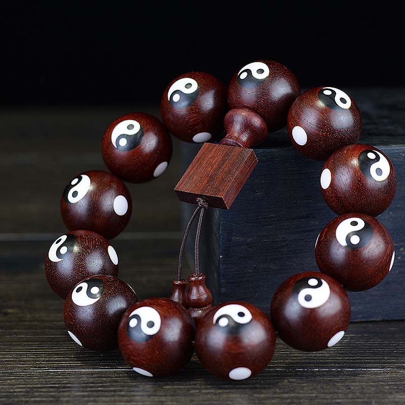 Karma Stone Small Leaf Red Sandalwood Yin Yang Protection Bracelet
