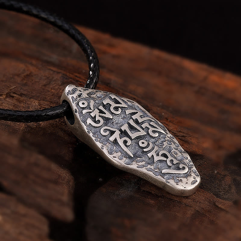 Karma Stone Tibetan 925 Sterling Silver Om Mani Padme Hum Dorje Vajra Engraved Strength Necklace Pendant