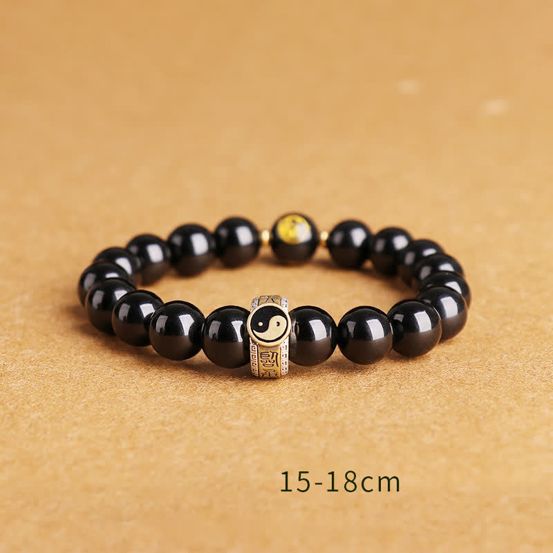 Karma Stone 925 Sterling Silver Black Obsidian Gold Sheen Obsidian Silver Sheen Obsidian Yin Yang Protection Bracelet