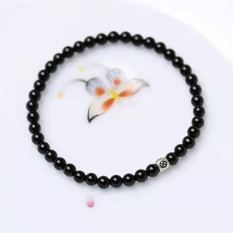 Karma Stone Natural Black Obsidian Smoky Quartz Purification Strength Bracelet