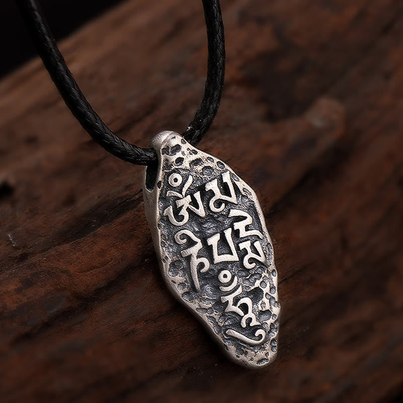 Karma Stone Tibetan 925 Sterling Silver Om Mani Padme Hum Dorje Vajra Engraved Strength Necklace Pendant