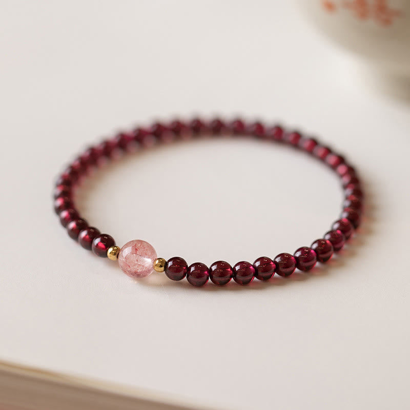 Karma Stone Natural Garnet Strawberry Quartz Calm Bracelet