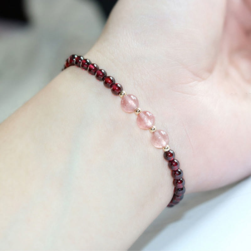 Karma Stone Natural Garnet Strawberry Quartz Calm Bracelet