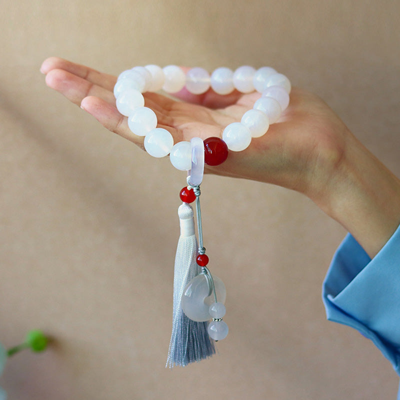 Karma Stone White Agate Red Agate Luck Wrist Mala Tassels Pocket Mala Car Decoration