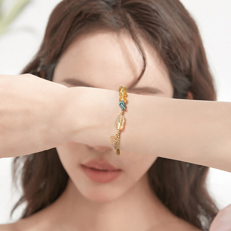 Karma Stone Citrine PiXiu Fu Character Prosperity String Braided Bracelet