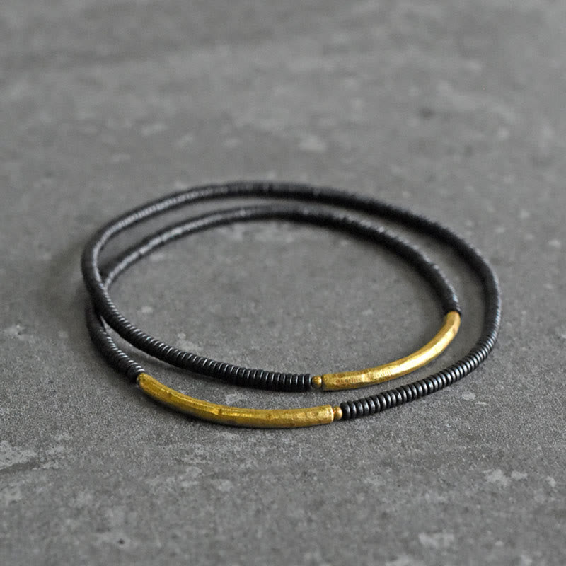 Karma Stone Ebony Wood Copper Balance Multilayered Bracelet