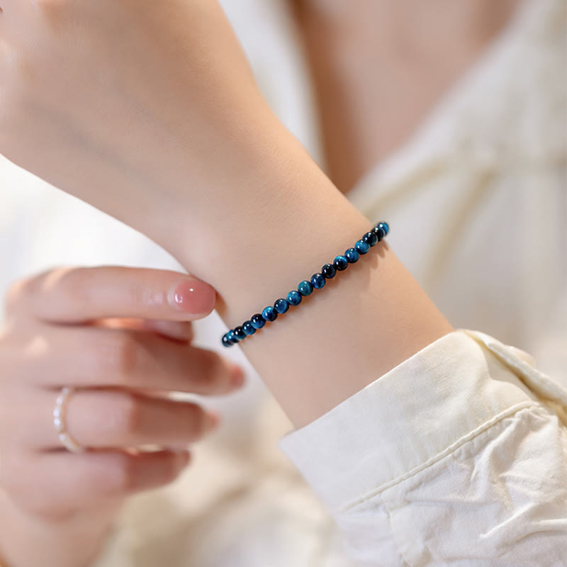 Karma Stone Natural Blue Tiger Eye Stone Protection Chain Bracelet