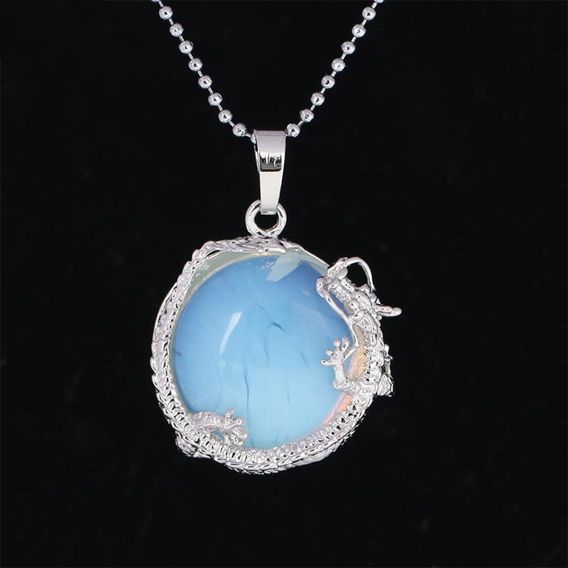 Karma Stone Chinese Dragon Natural Quartz Crystal Healing Energy Necklace Pendant