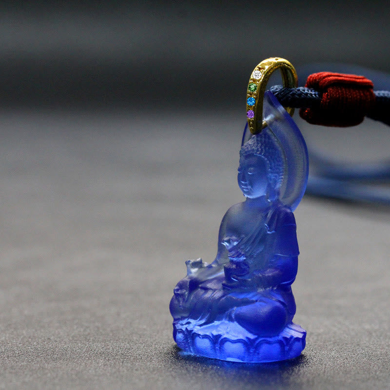Karma Stone Blue Tathagata Buddha Medicine Buddha Liuli Crystal Serenity Amulet Necklace Pendant