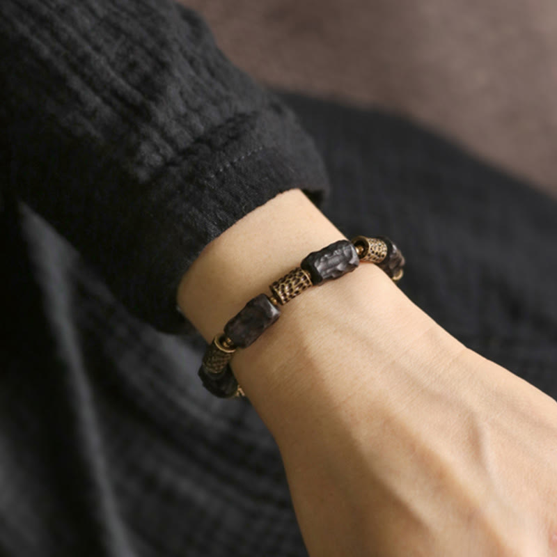 Karma Stone Tibetan Ebony Wood Copper Calm Peace Bracelet