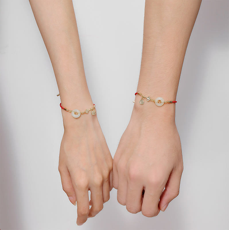 Karma Stone 18K Gold Plated Hetian Jade Peace Buckle Fu Character Luck Red Rope Bracelet