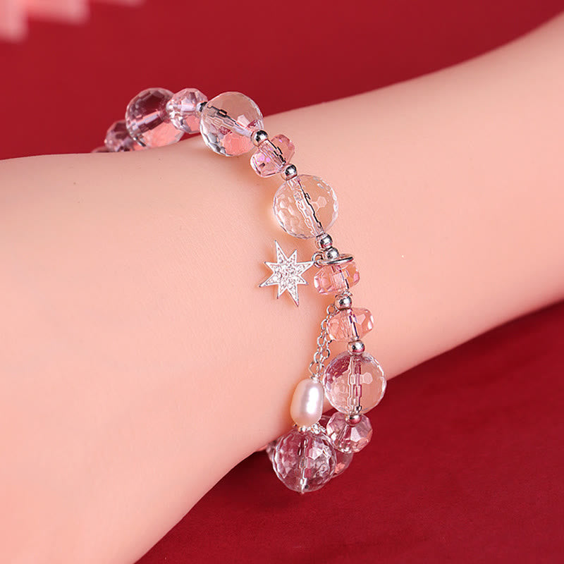 Karma Stone White Crystal Pink Crystal Protection Star Charm Bracelet