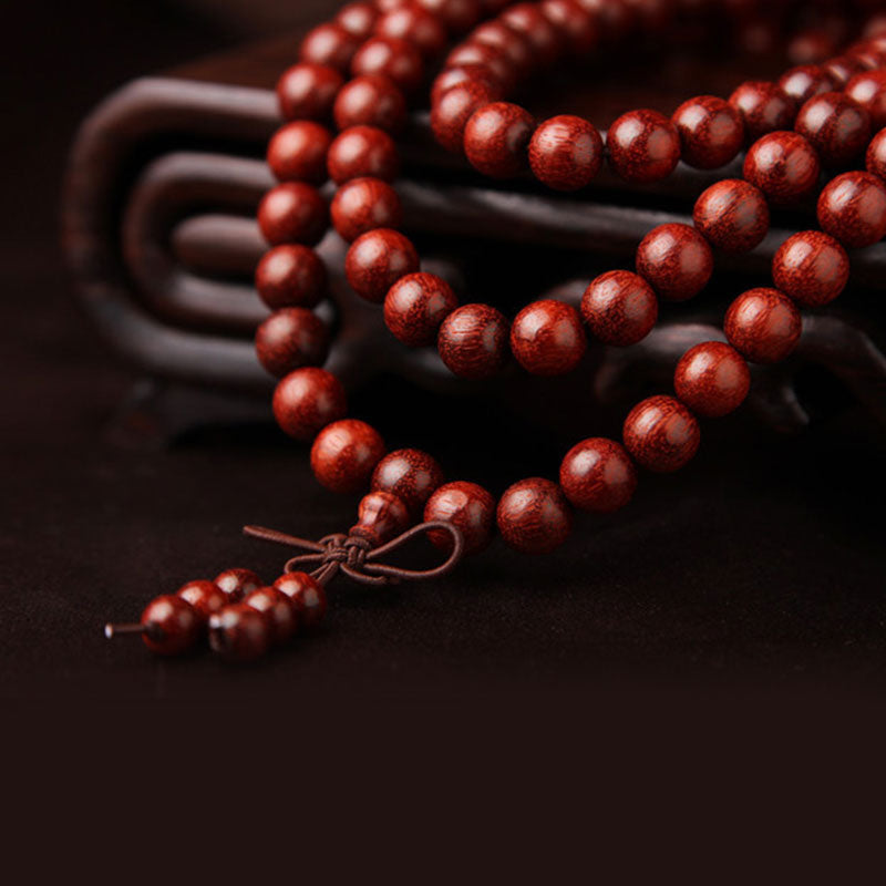 Karma Stone Tibetan Small Leaf Red Sandalwood 108 Beads Mala Meditation Bracelet