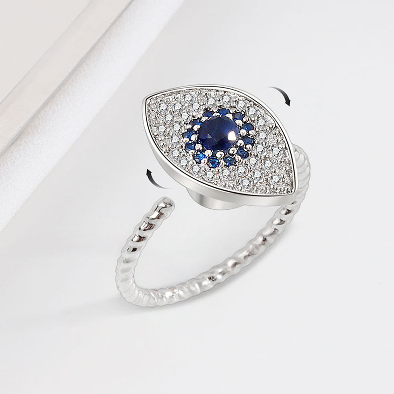 Karma Stone 925 Sterling Silver Evil Eye Protection Blessing Rotatable Ring