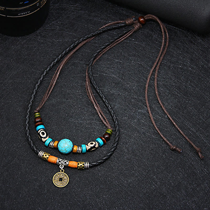 Karma Stone Turquoise Dzi Bead Protection Necklace