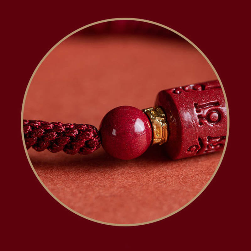 Karma Stone Tibet Cinnabar Om Mani Padme Hum Engraved Blessing Braided Bracelet