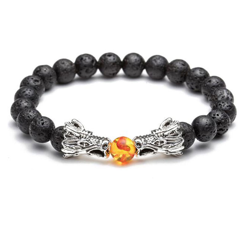Karma Stone White Turquoise Lava Rock Dragon Blessing Beaded Bracelet