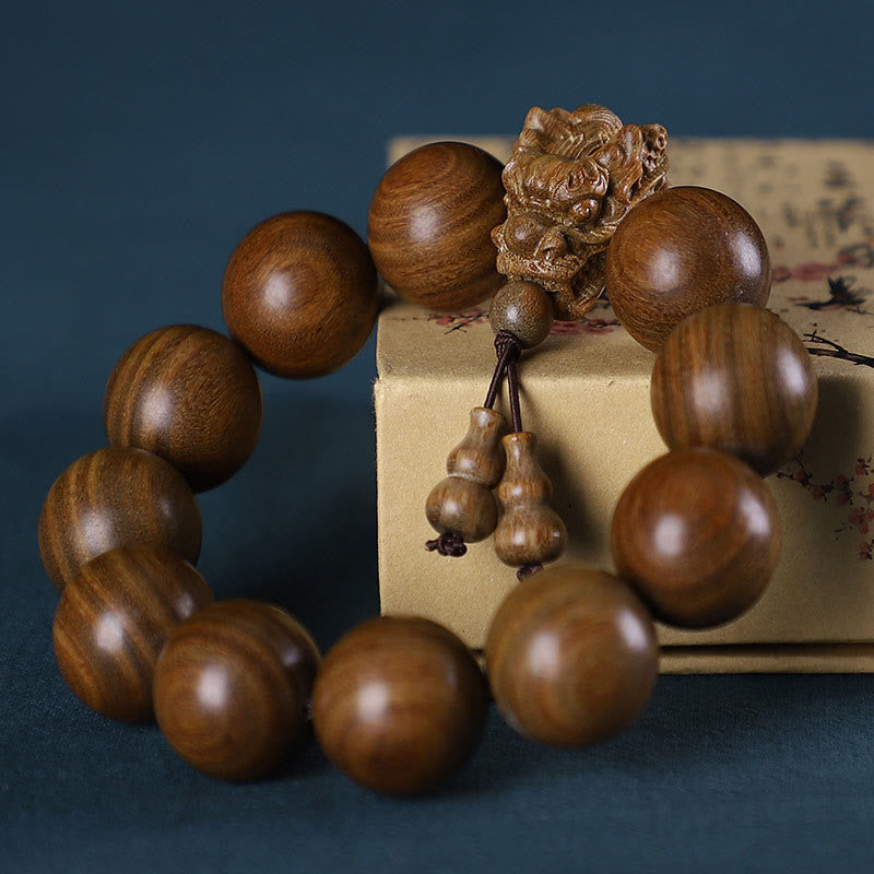 Karma Stone Rosewood Green Sandalwood Small Leaf Red Sandalwood Agarwood Dragon Carved Protection Bracelet