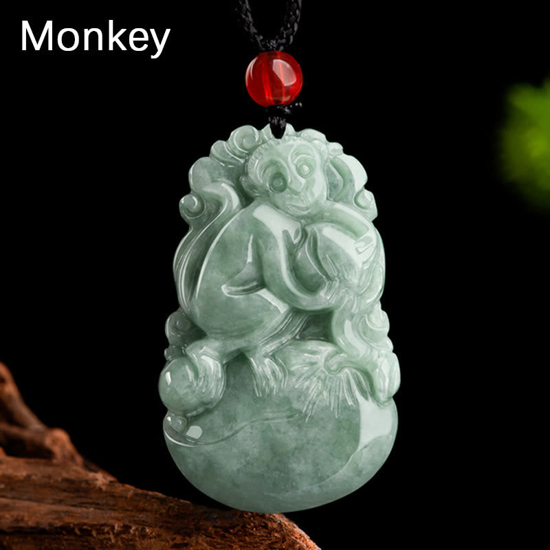 Karma Stone Natural Green Jade 12 Chinese Zodiac Luck Prosperity Necklace Pendant