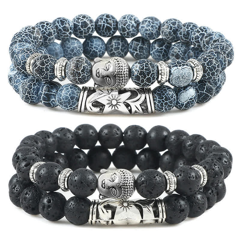 Karma Stone 2Pcs Natural Crystal Agate Buddha Protection Bracelet
