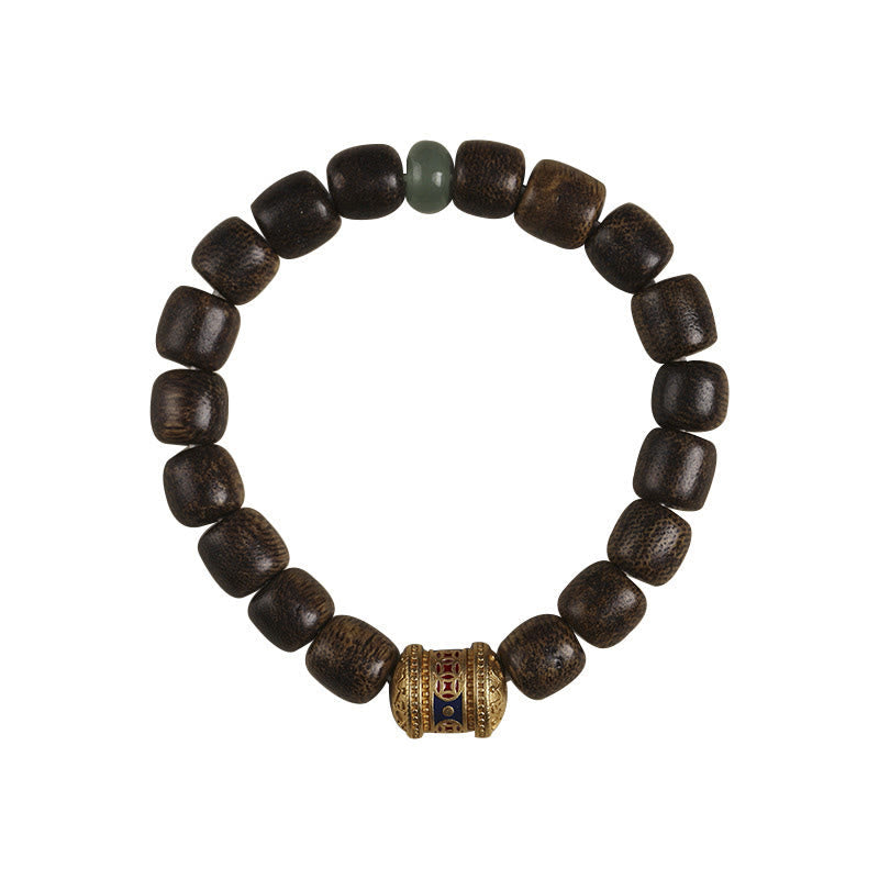 Karma Stone Agarwood Copper Coin Auspicious Cloud Calm Bracelet